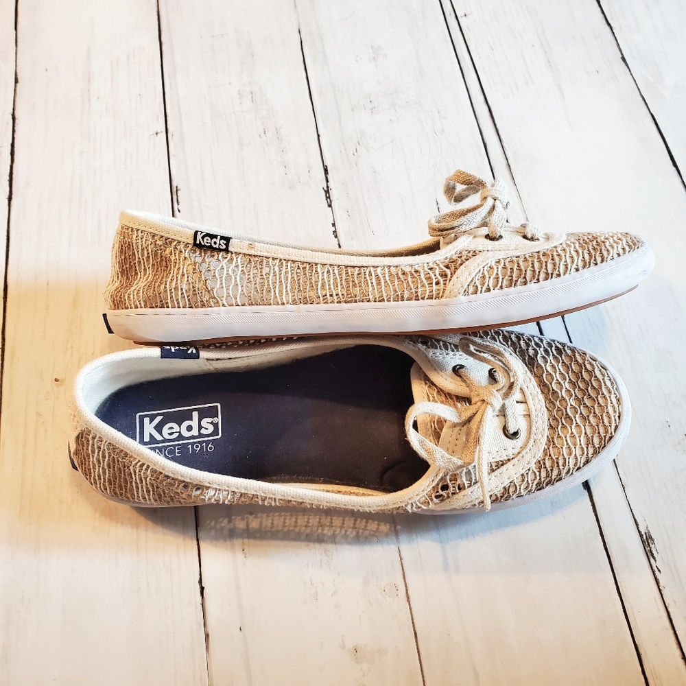 Keds Woven Slip On Flats Tan and Ivory Size 7